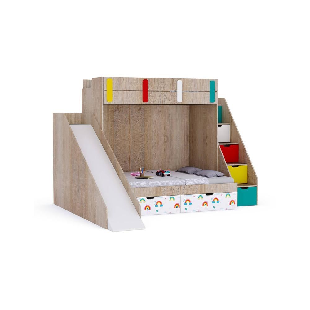 Sleep Nâ€™ Slide Bunk Bed with Slide and Storage in Oak Colour BKBB024