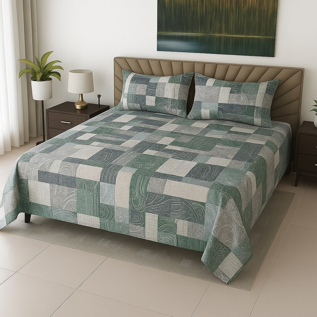 Blue Floral 400 TC Cotton Flat Super King Size Bedsheet With 2 Pilllow Covers From Threads