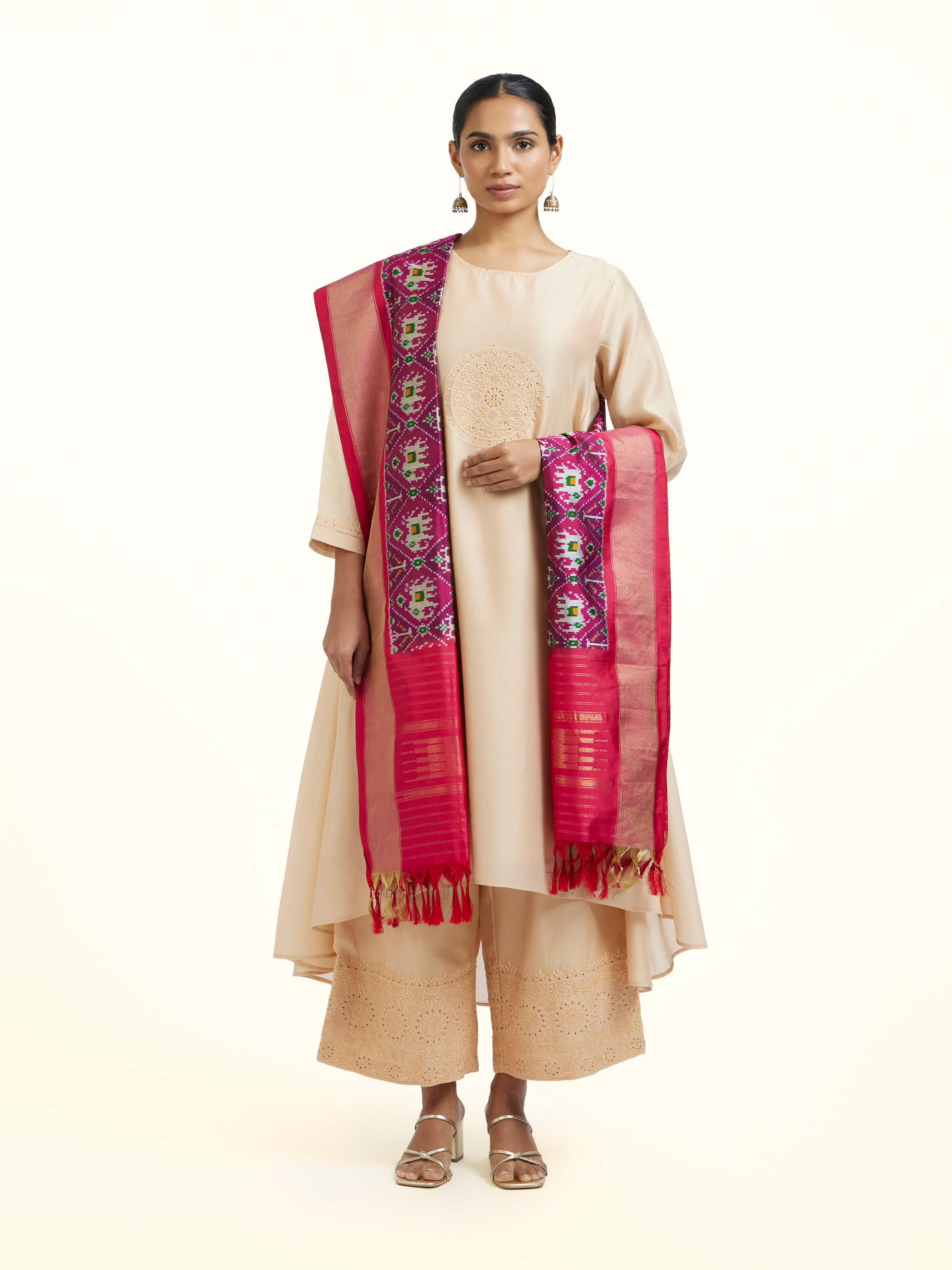 Purple Silk Pochampally Weft Ikat Dupatta