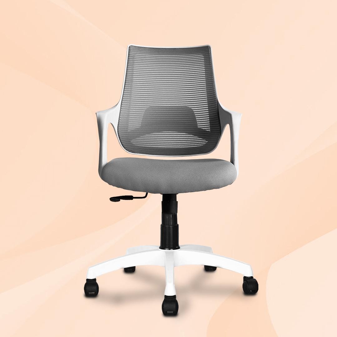 Polaris Mid Back Mesh Office Chair in White Grey Colour