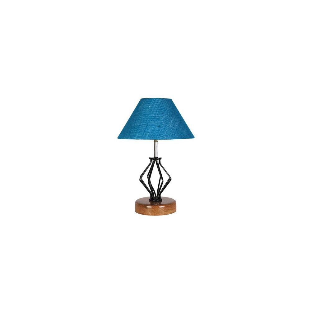 Esmeralda Turquoise Jute Table lamp with Wood & Iron Base