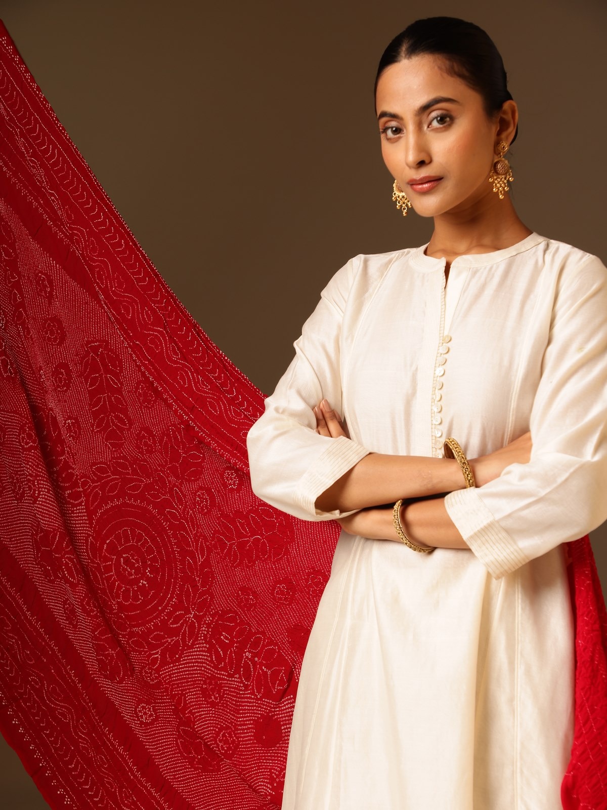 Red Georgette Bandhani Tie & Dye Dupatta