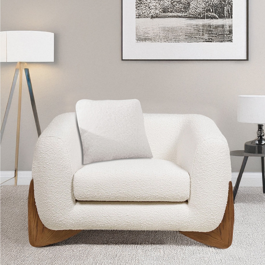 Amala Velvet 1 Seater Sofa in White Colour