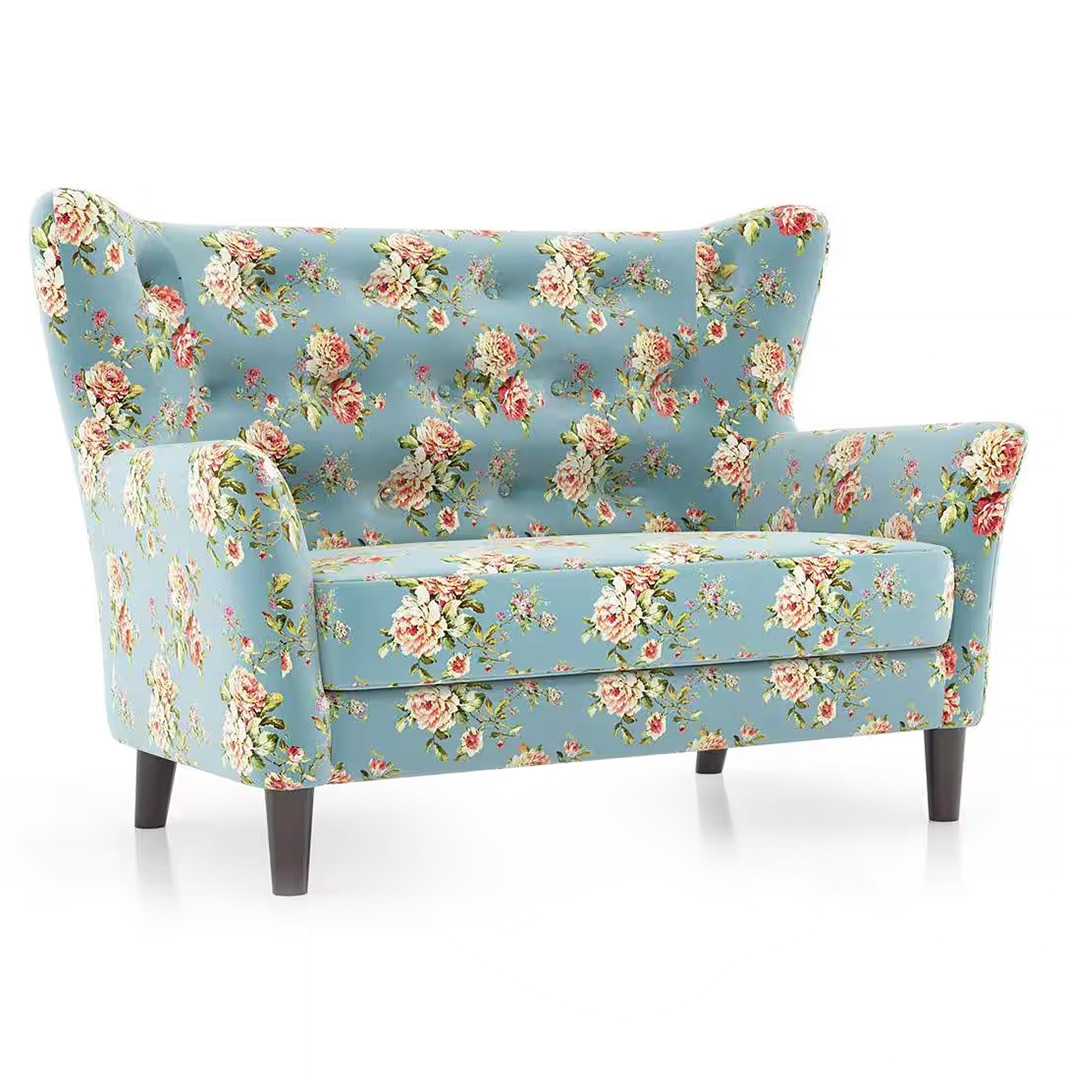 Frida 2 Seater Fabric Loveseat In Dusty Teal Floral Colour