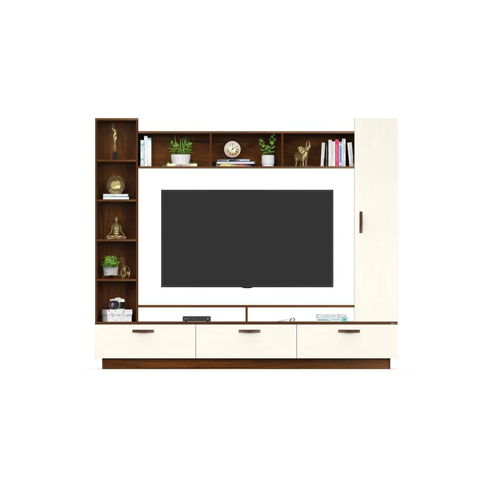 Fenily Engineering Wood TV Entertainment Unit Set Top Box Stand/TV Cabinet with Shelves for Books & Décor Display Unit Bed Living Room Upto 60 Inches (Brown Maple & Beige)