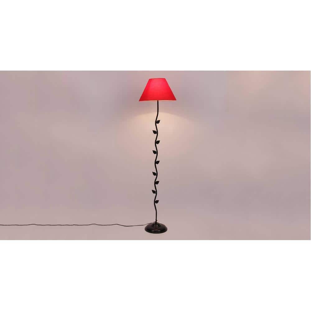 Caterina Red Fabric Floor Lamp with Black Iron Base
