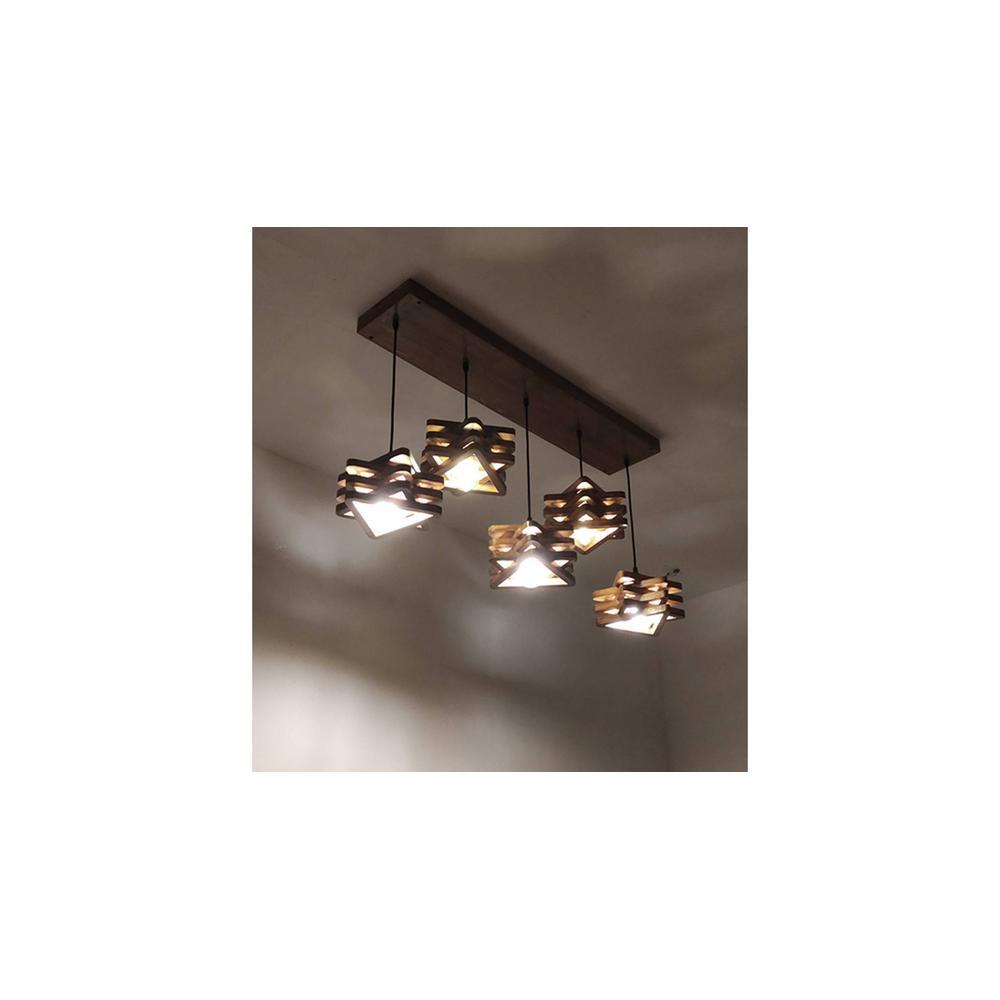 Star 5 Series Brown Solid Wood Cluster Hanging Light