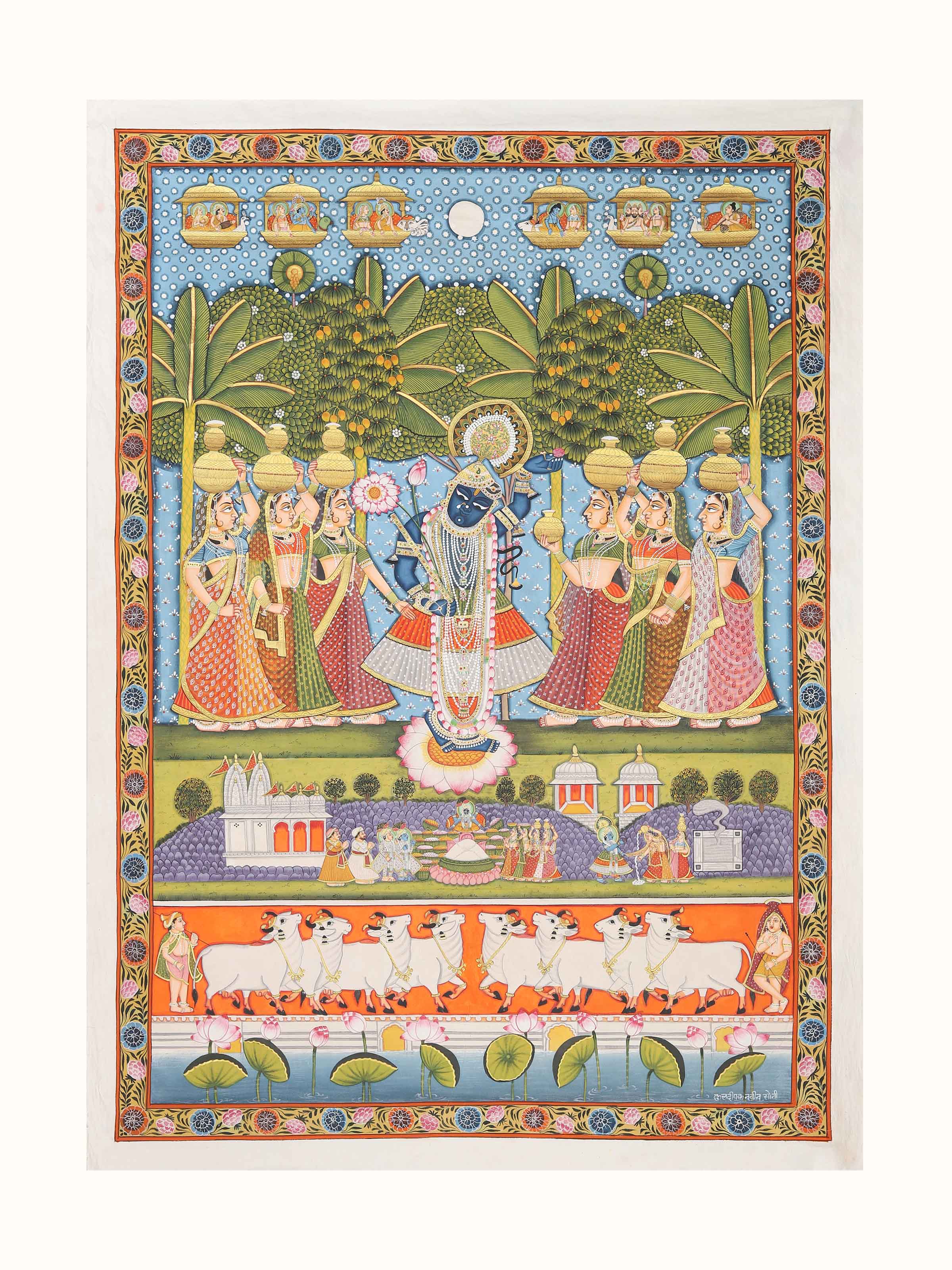 ☆ちゃと☆アウガルテン シロノワズリ Handpainted 貴重 Dancing Shrinathji Picchwai Painting