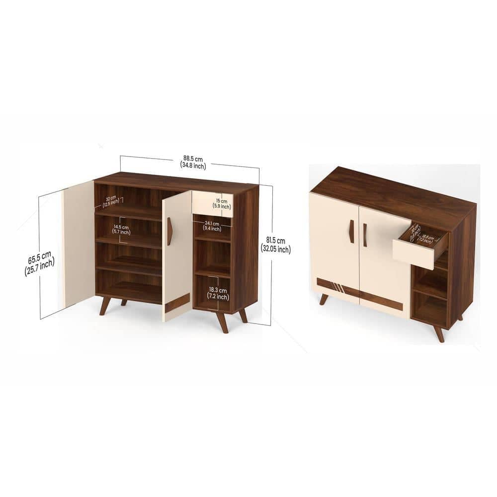 Oleye Engineered Wood Dual Tone 3 Doors Shoe Rack Cabinet Slipper Footwear Stand Organizer with Drawer can Store Up to 16 Pairs for Home (Brown Maple & Beige)