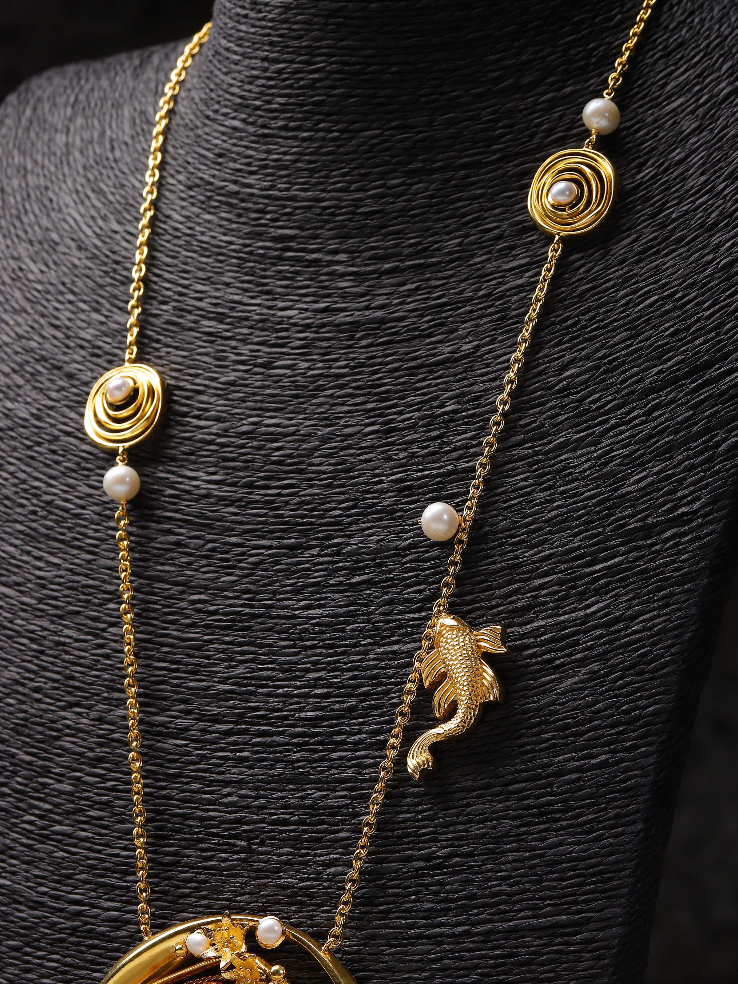 Lifestyle view of Carved Wood & Silver Collar Necklace