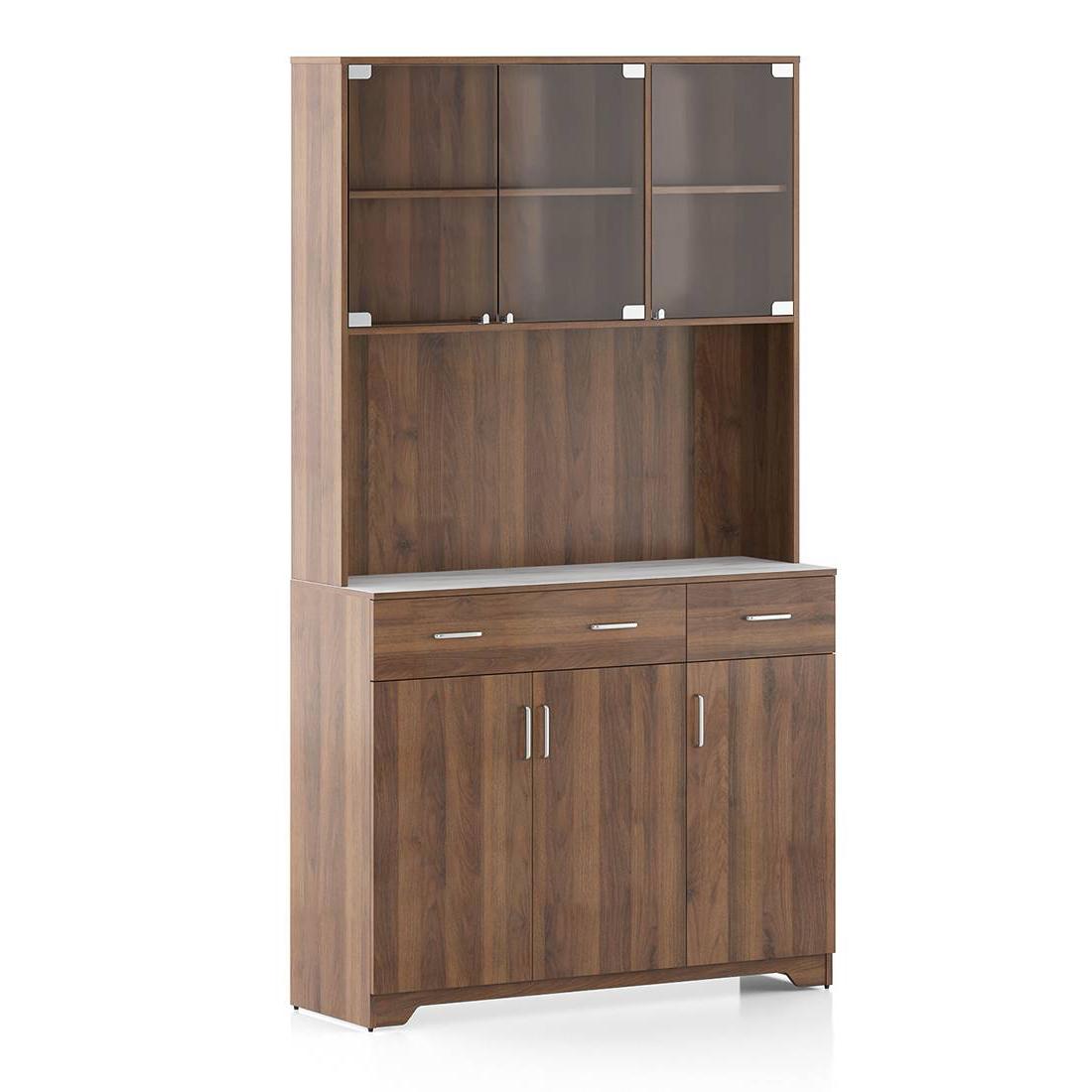 Hubert 6 Door Tall Display Cabinet in Classic Walnut Finish