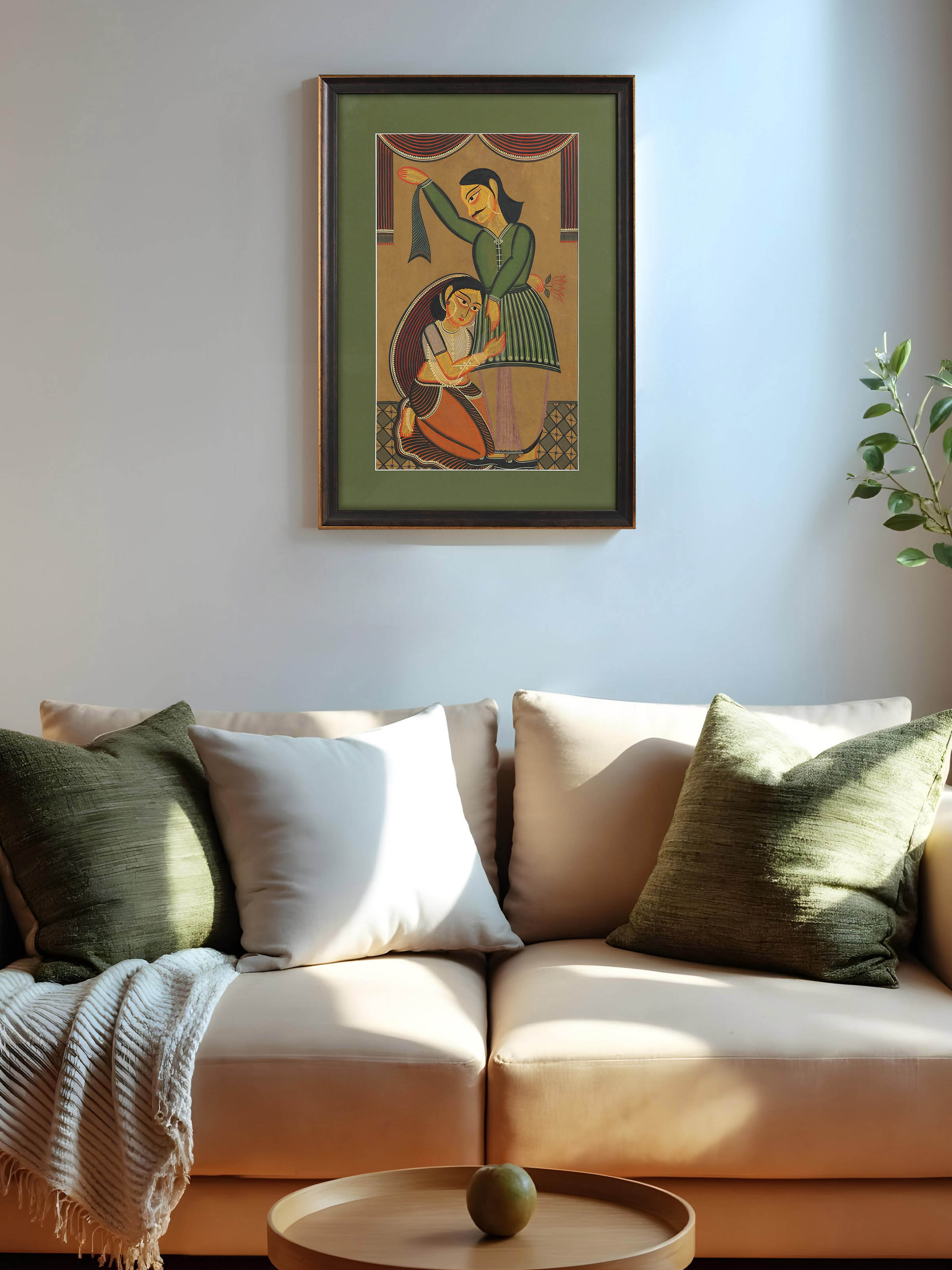 Lifestyle view of Husband Wife Kalighat Painting