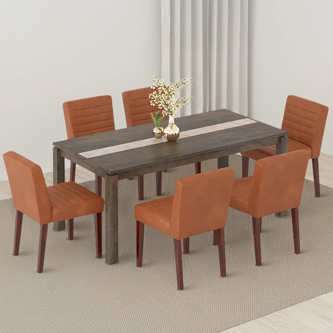 Atlas Crest Storage Solid Wood 6 Seater Dining Table With Set Of 6 Ludo Dining Chairs - Urban Ladder