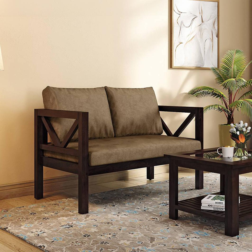 Alden 2 Seater Wooden Sofa (Peanut Brown Velvet)
