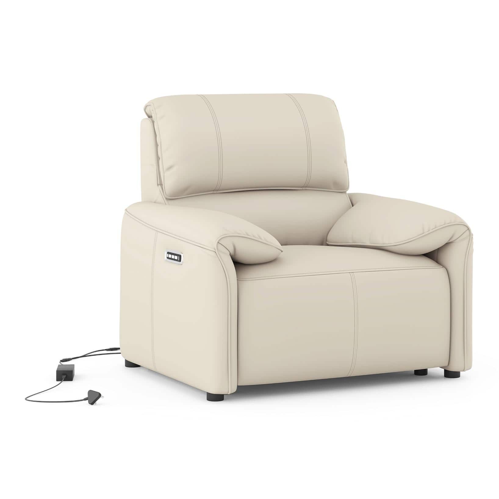 Leeroy One Seater Leather Recliner Sofa in Oyster White Colour