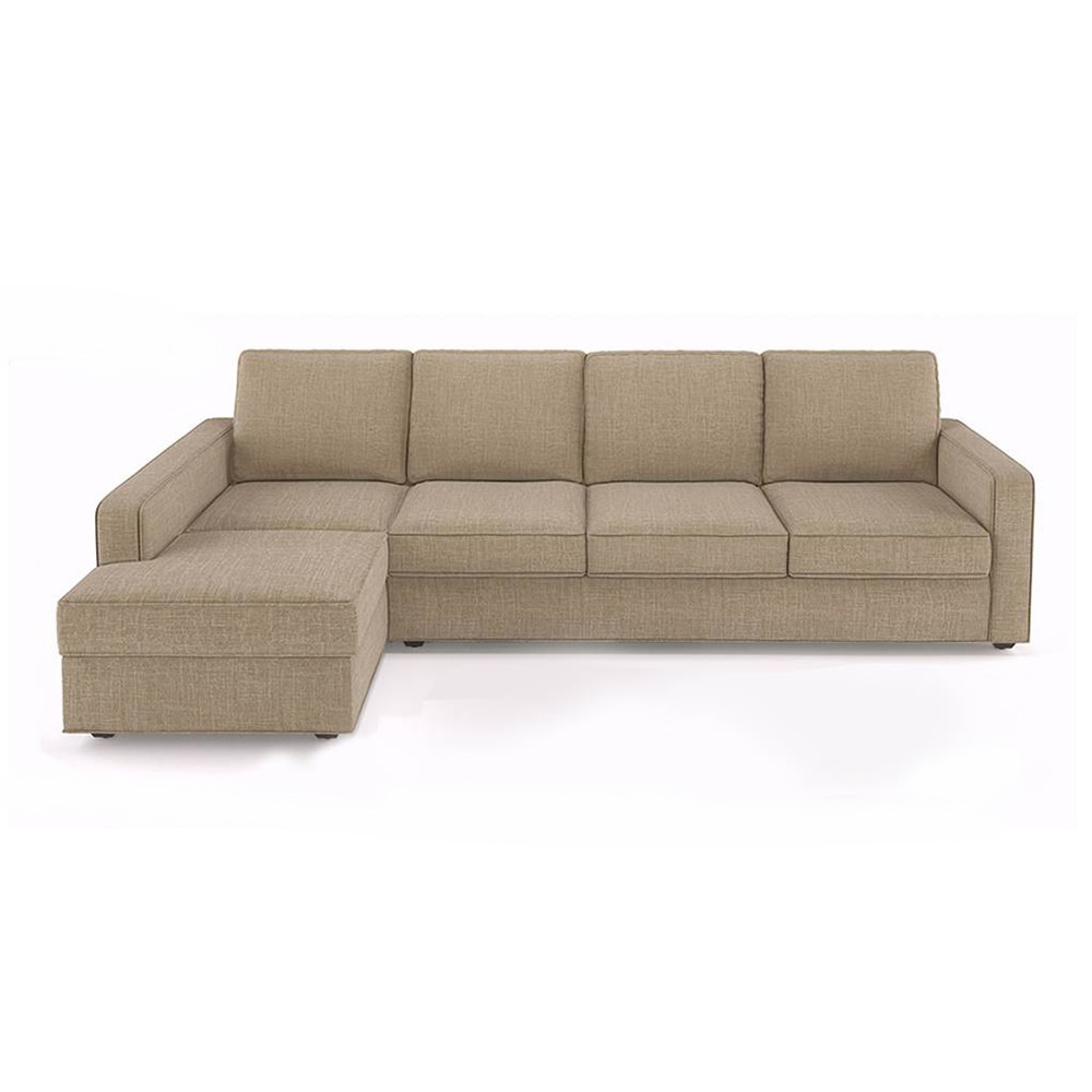 Apollo Compact Sofa (Colour : Sandshell Beige, Cushion : Soft, Back Type : Regular, Seating Capacity : Left Aligned 3 Seater + Left Aligned Chaise + Ottoman) - Urban Ladder