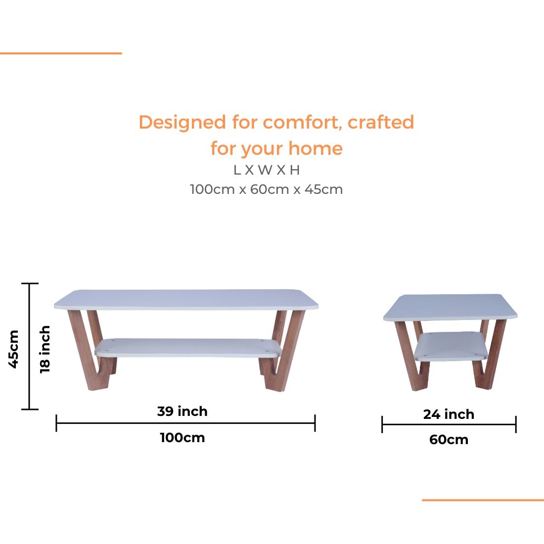 Rectangular Engineered Wood Coffee Table In Frosty White And Graphite Grey Colour