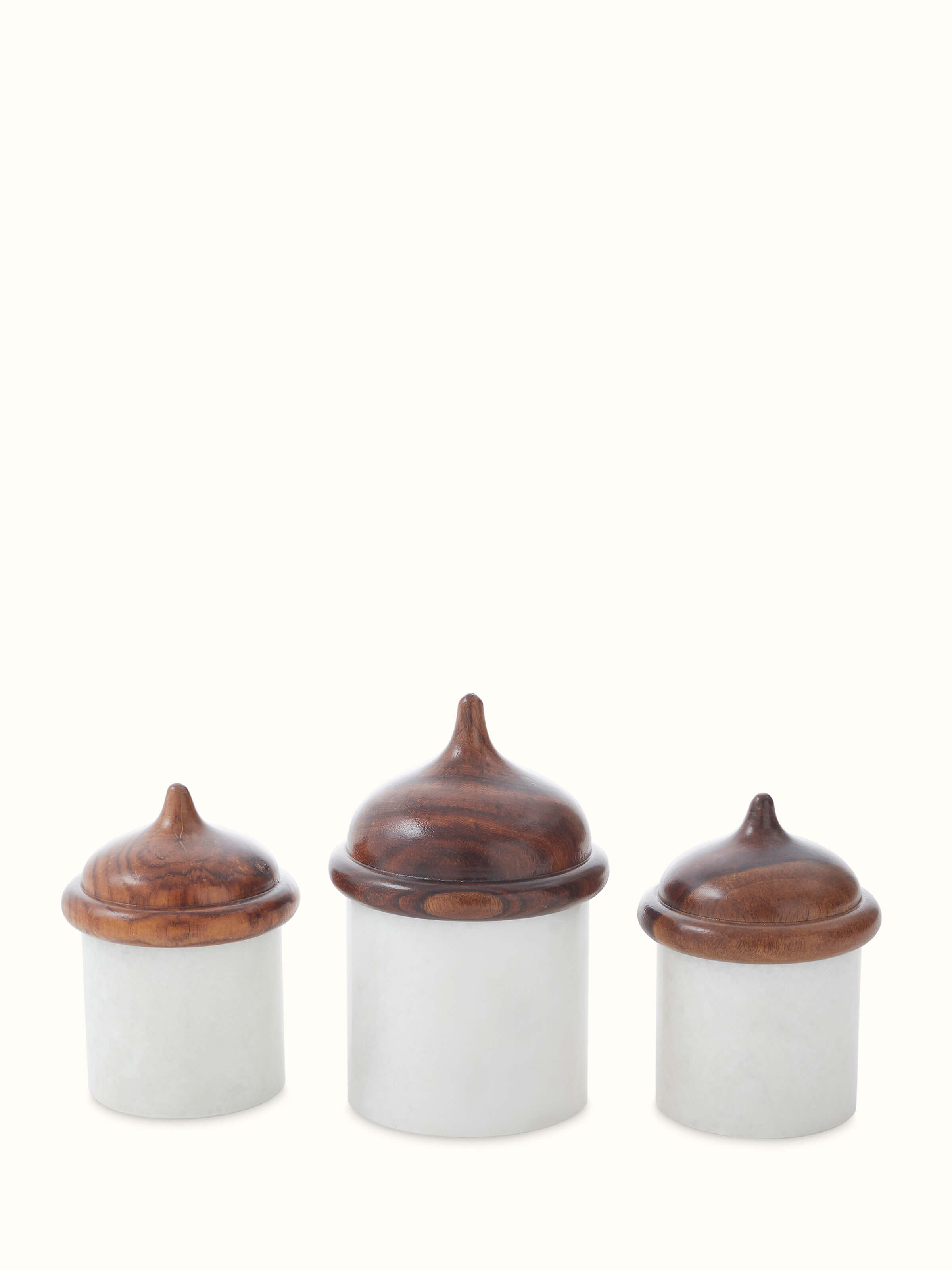 Front view of White Pavilion Marble Carving Condiment Set