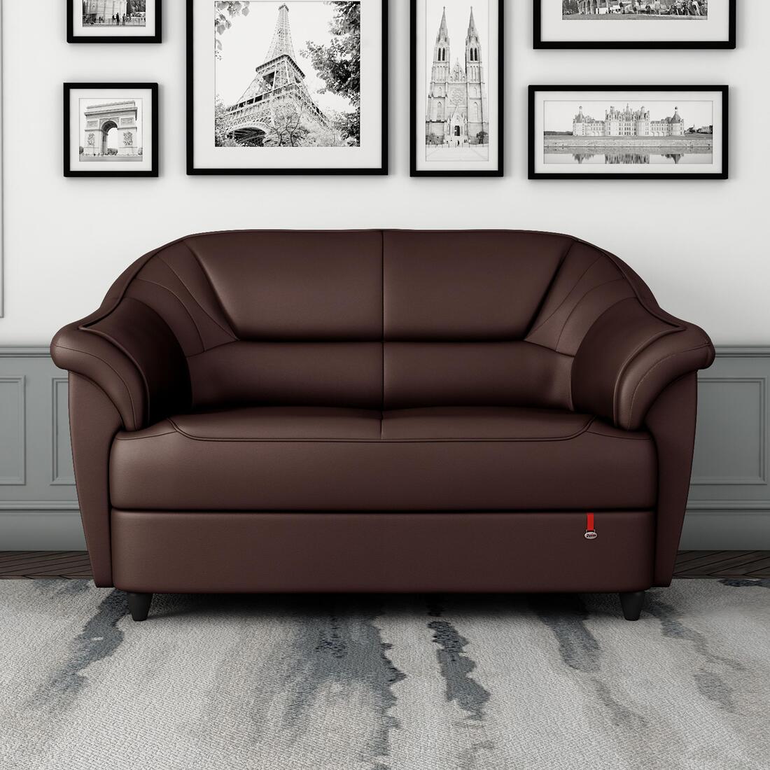 Berry 2 Seater Leatherette Sole in Cocoa Brown Colour - Durian