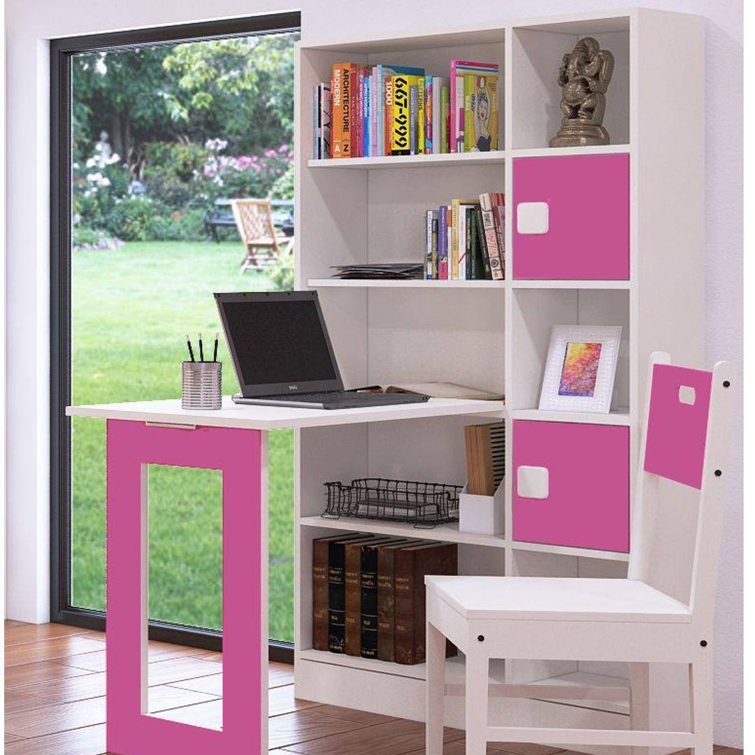 Aura Kids Folding Study Desk cum Large Bookshelf in Barbie Pink Colour