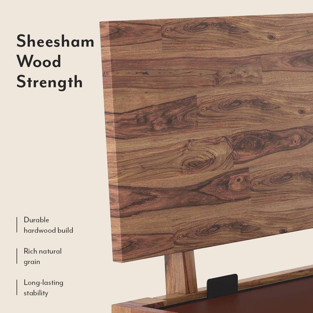 Boston Solid Wood King Size Hydraulic Storage Bed In Teak Finish