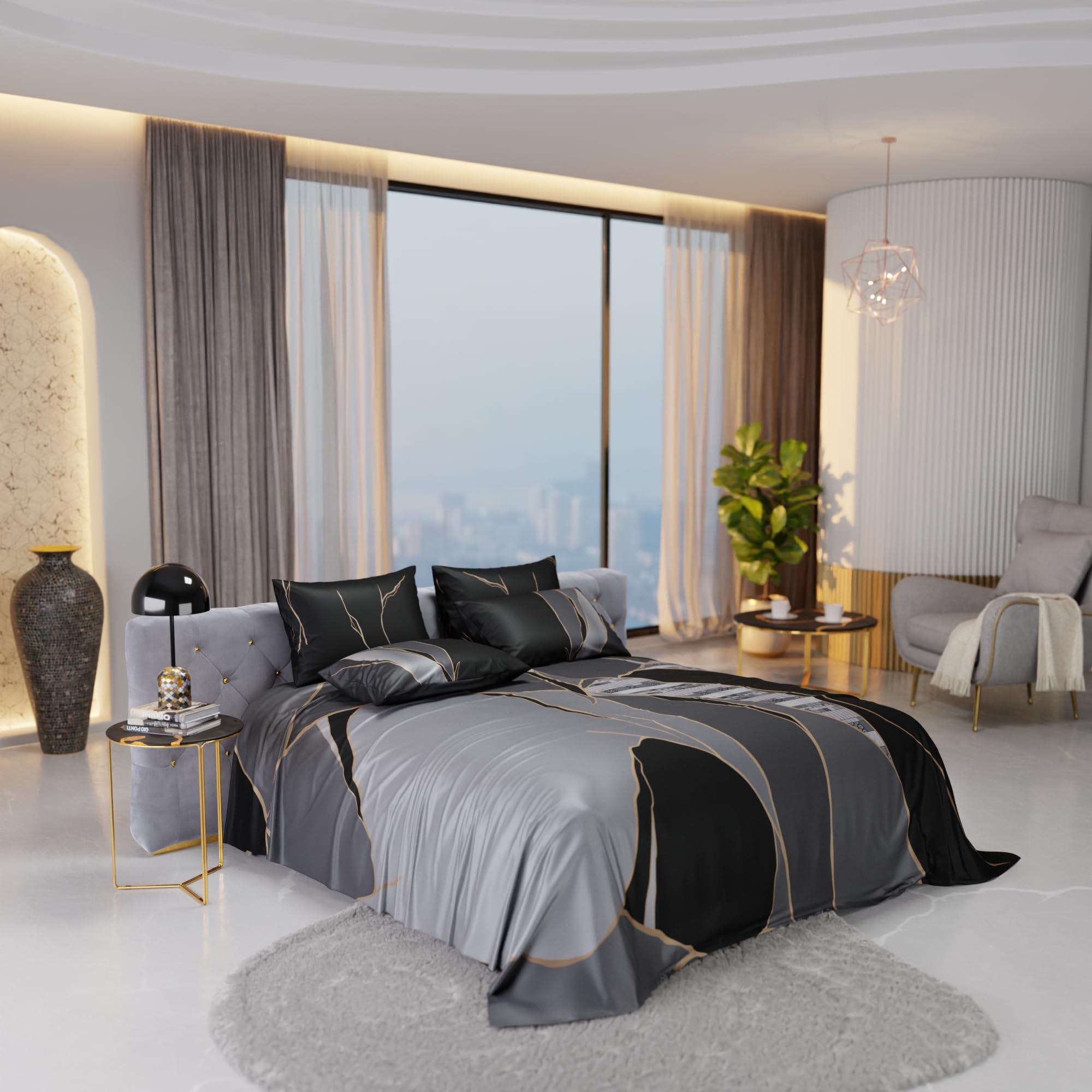 Stoa Paris Super King Size Enriched Cotton Bedsheet with 4 Pillow Covers  Size Gre Grey - Stoa Paris