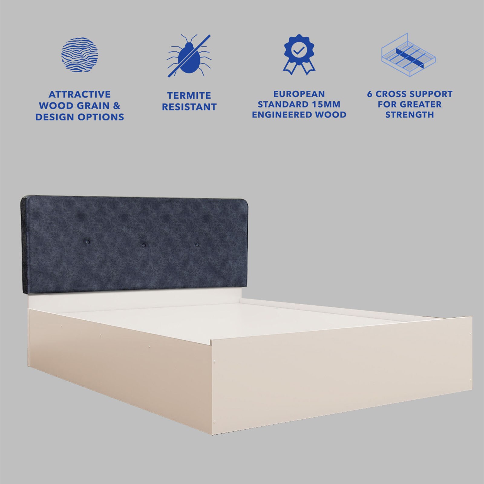 Japa Bed With Premium Leatherette Fabric Box and Half Hydraulic Storage - Queen Bed