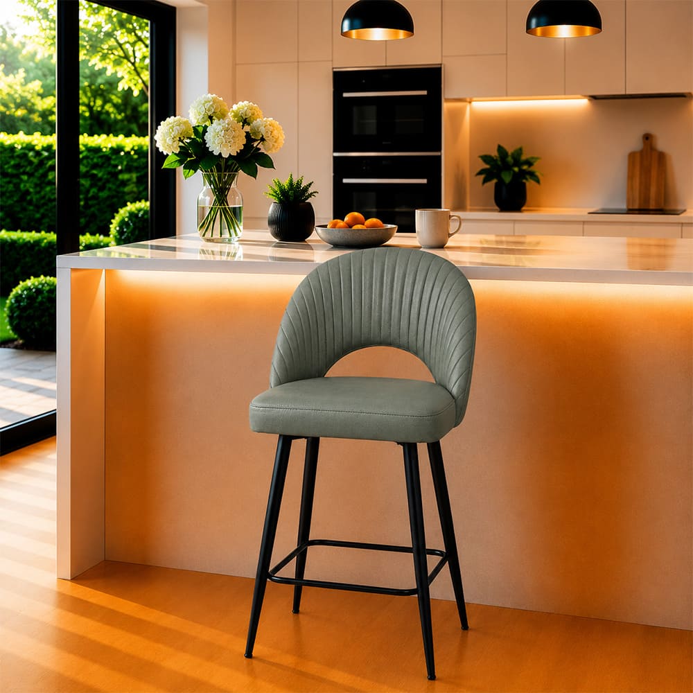 Doe Buck Faux Leather Counter Height Bar Stool in Sage Colour with Black Legs - Doe Buck