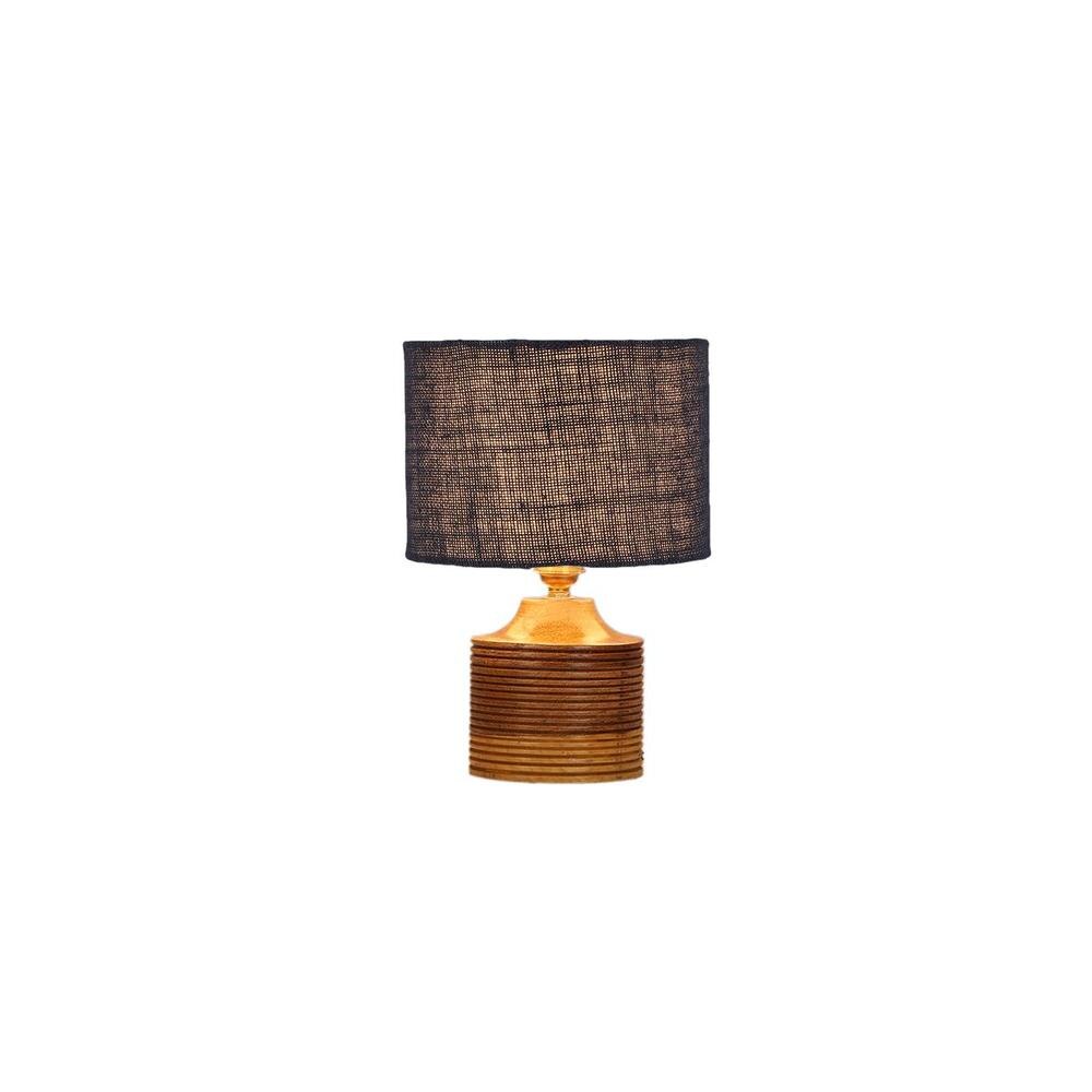 Grayson Blue Jute table lamp with Natural Wood Base