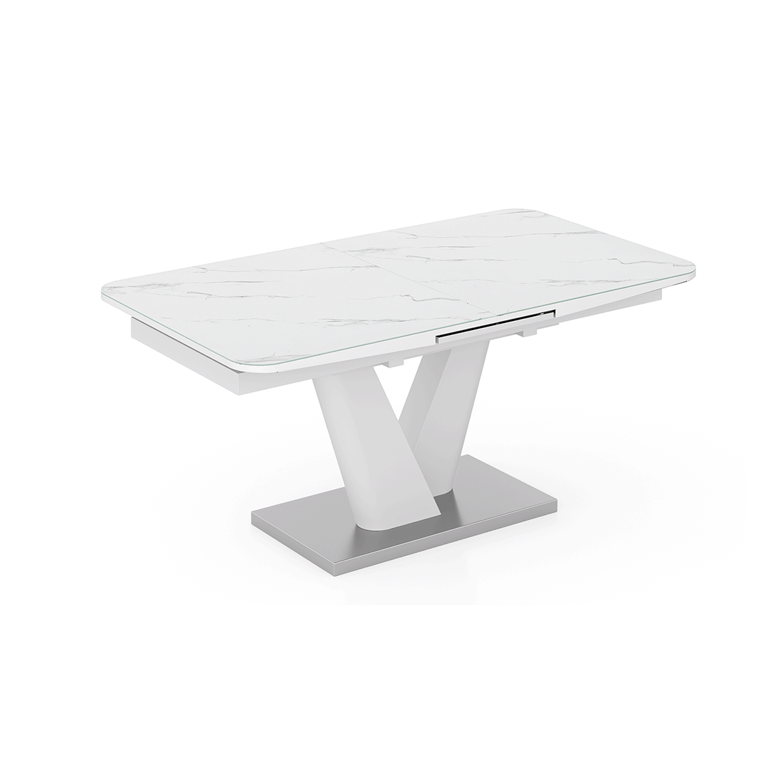 Caribu 6 To 8 Extendable Dining Table In White Marble Color With High Gloss Finish