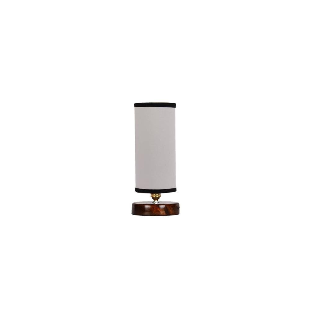 Sienna white & black cotton table lamp with brown wood base