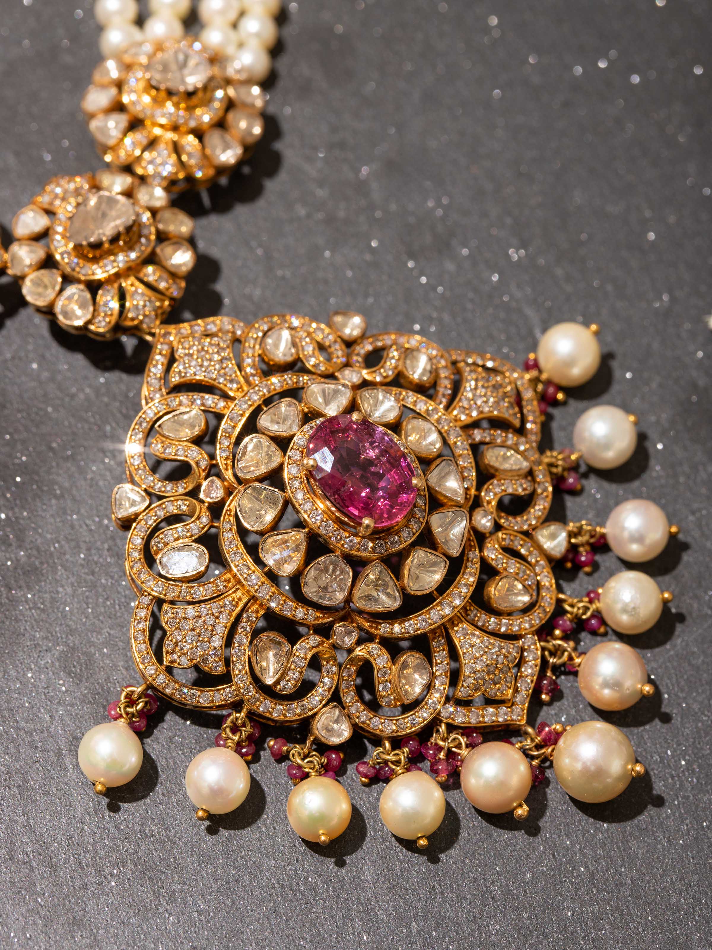 Detail shot of Dank Polki 18 Carat Gold Long Necklace