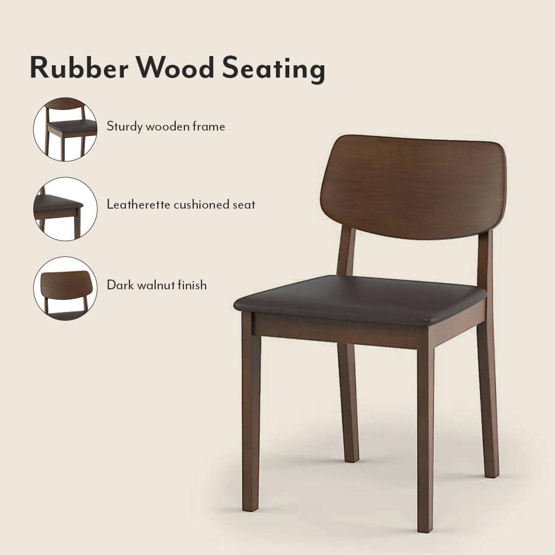 Wesley - Lawson 4 Seater Dining Table Set (Colour- Dark Brown, Finish- Dark Walnut)