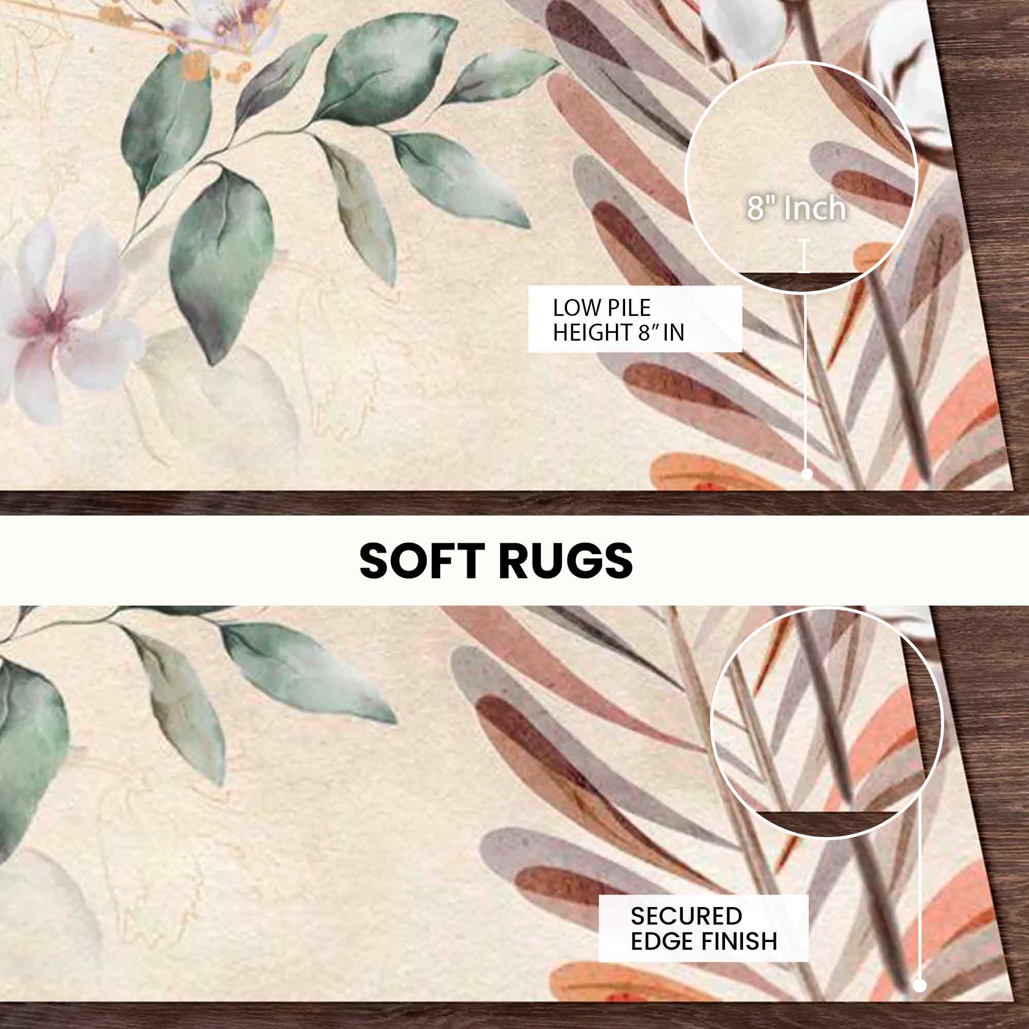 Botanical Print Cotton Rug 5x8 Ft