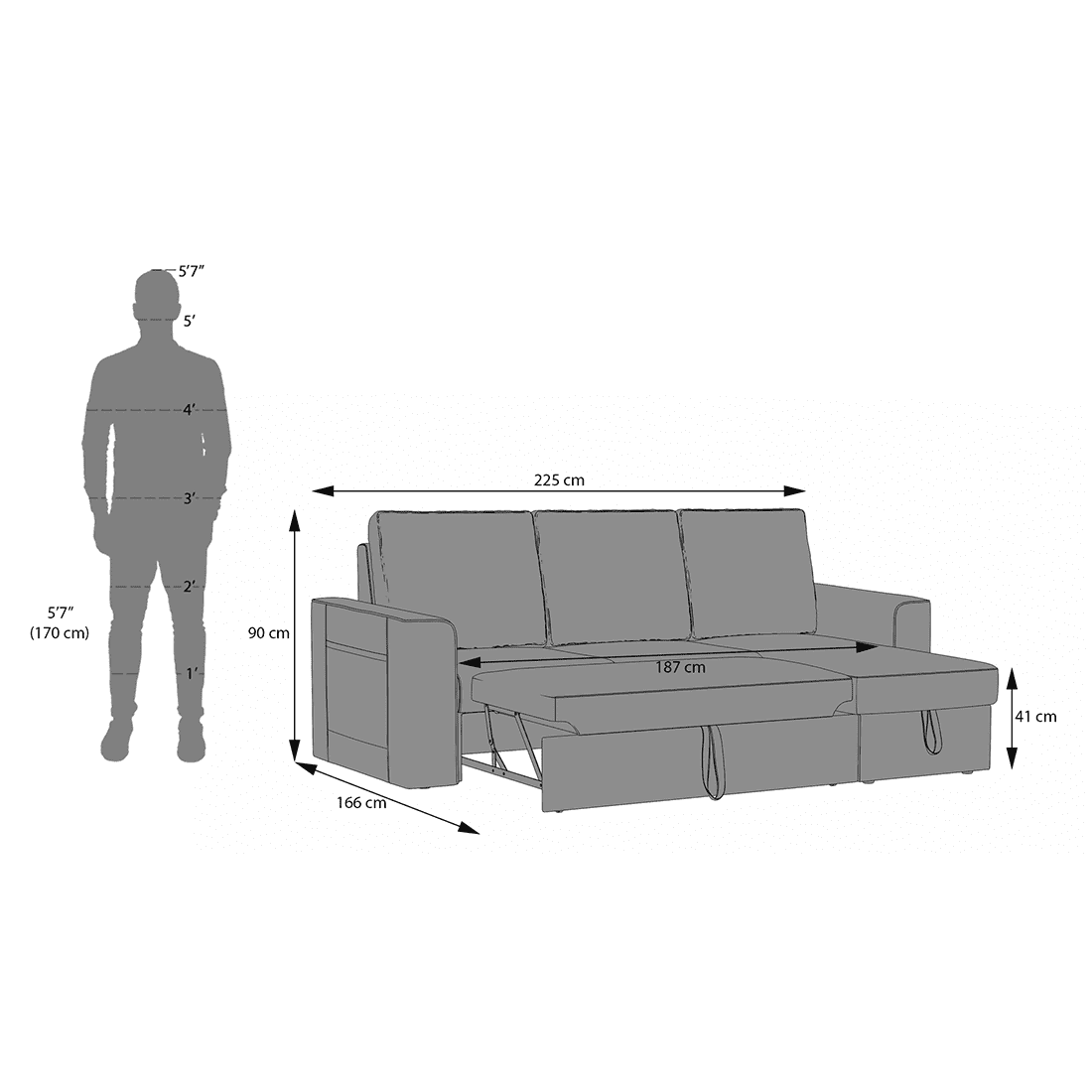 Kowloon Sectional Sofa Cum Bed with Storage Colour in Colonial Blue