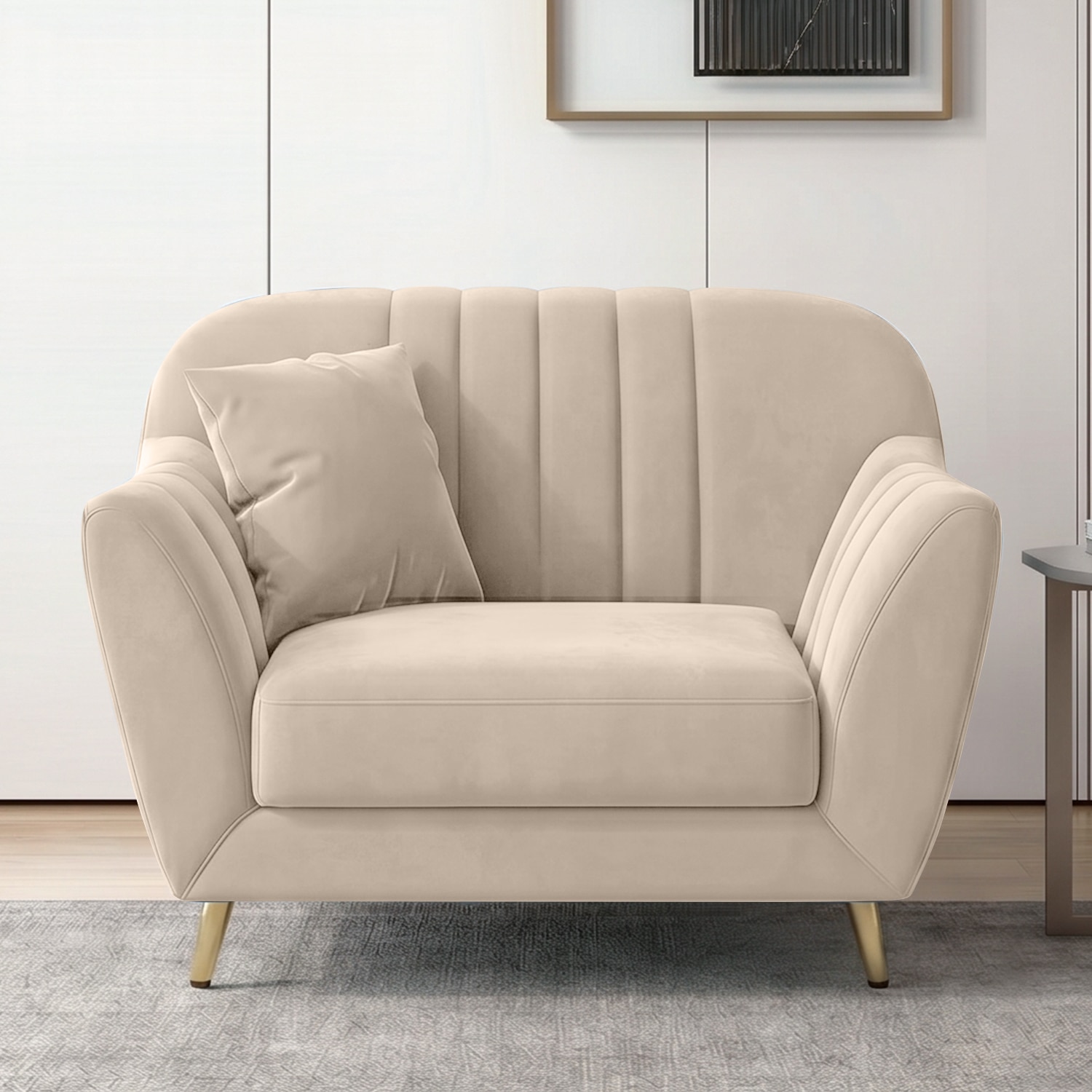 Rivo Velvet 1 Seater Sofa in Cream Color