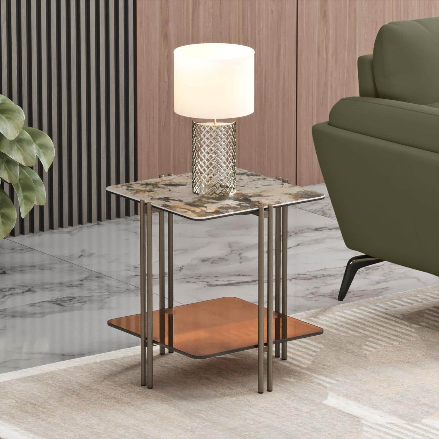 Paloma Marble Side Table in Saturn Spanish Ceramic Finish