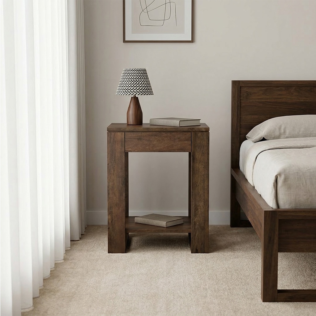 Epsilon Solid Wood Side Table In Danish Walnut Finish