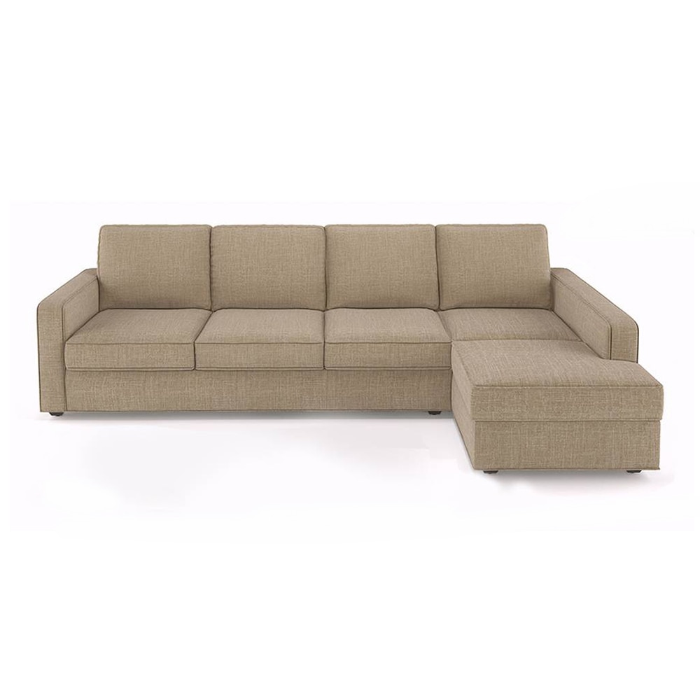 Apollo Sectional Fabric Sofa (Colour : Sandshell Beige , Seating Capacity : Right Aligned 3 Seater + Chaise+ Ottoman  Cushion Type : Soft )