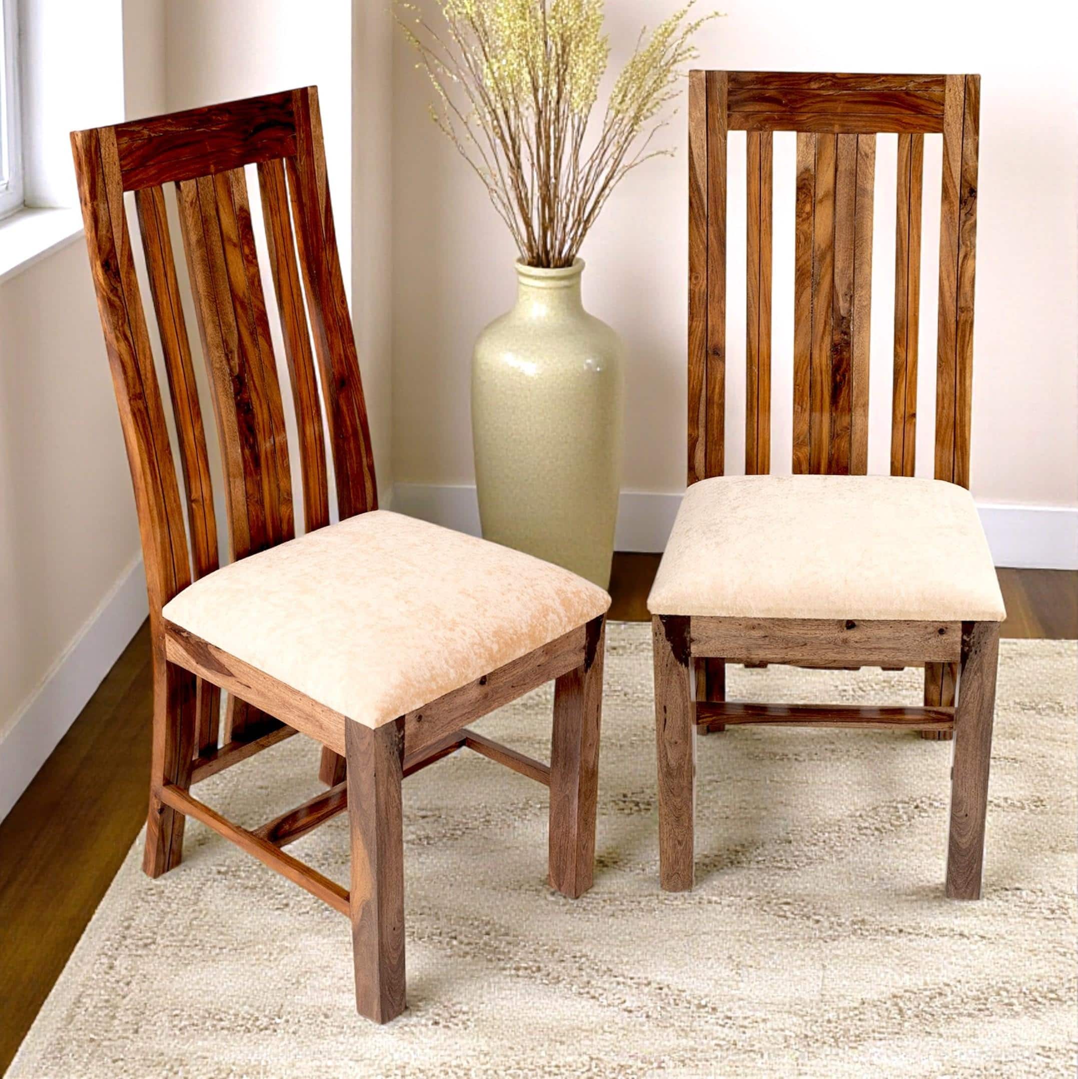 Columbus Sheesham Wood Dining Chair Set of 2 in Teak Finish