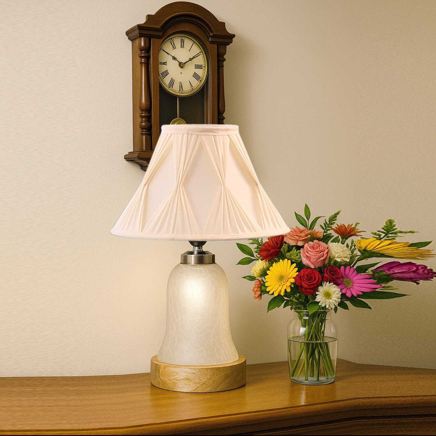 Devansh Off-White Cotton Shade Curtain  Lamp With Wood & Mosaic Glass Base For Decoration/Office/Home/Gifting/Study For Decoration/Office/Home/Gifting/Study