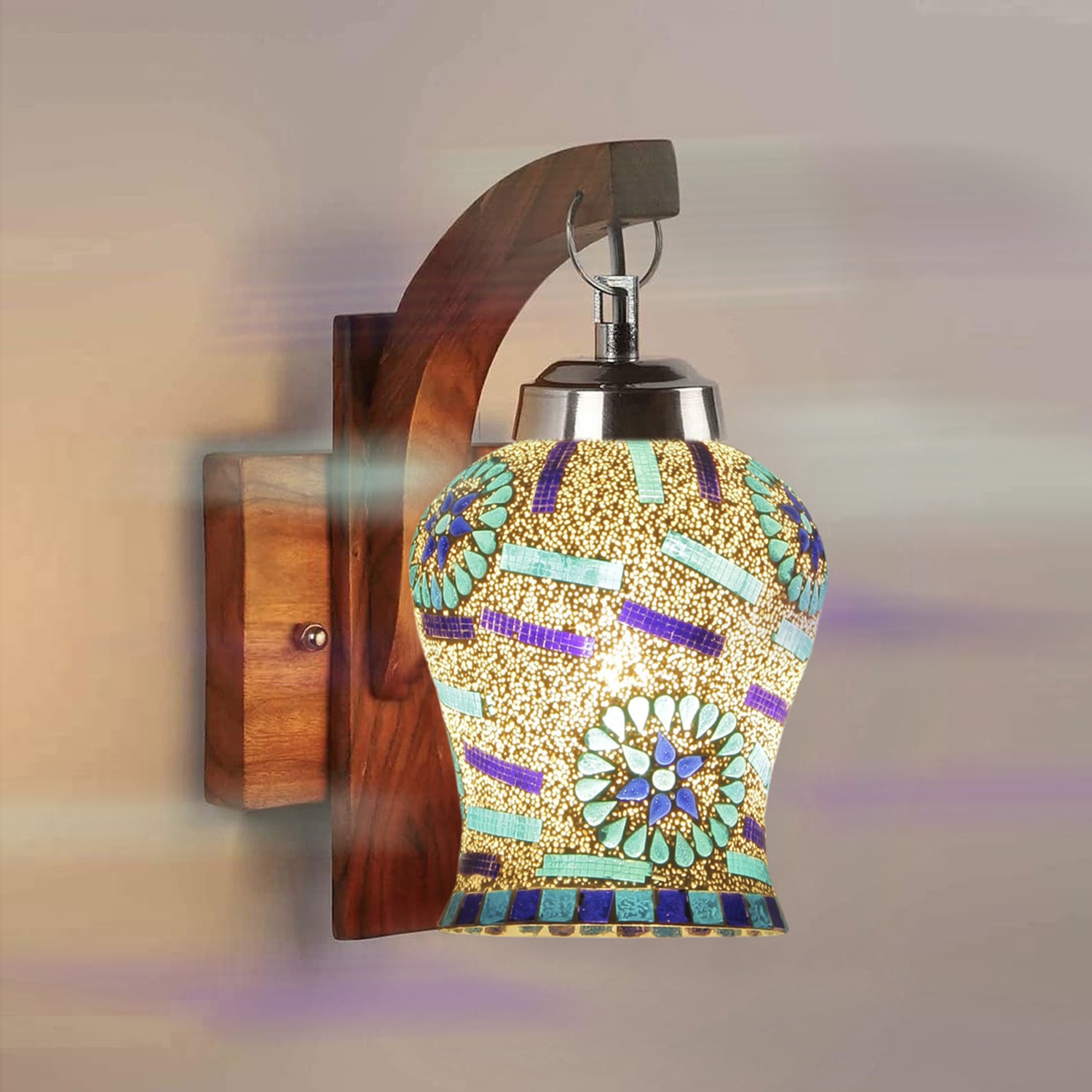 Devansh Solid Wood Electric Wall Light in Brown Colour with Multi Shade Count of 1 Light - Devansh