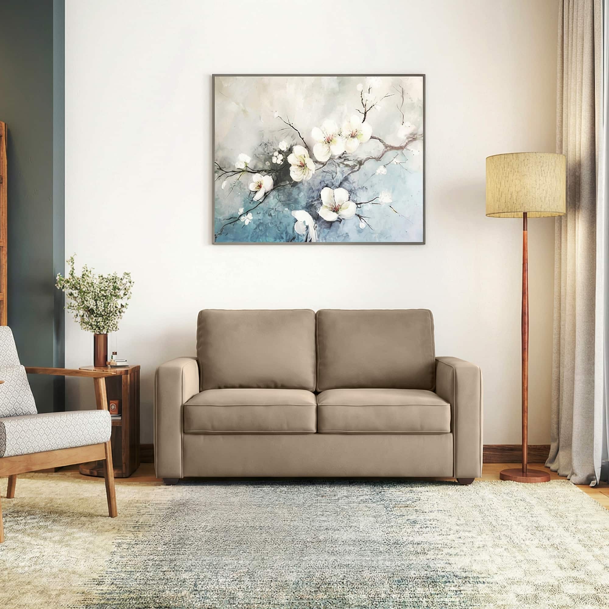 Apollo High Back 2 Seater Fabric Sofa In Biscuit Velvet Colour
