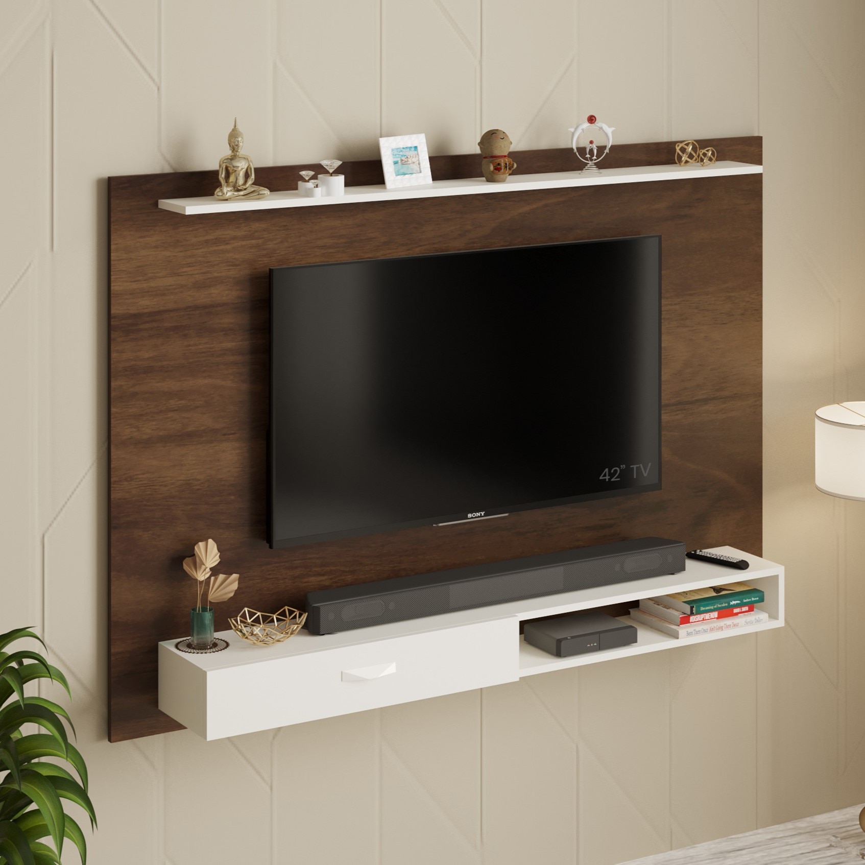 Bluewud Lami Engineered Wood Tvcabinet In Brown Maple & White Finish - Bluewud