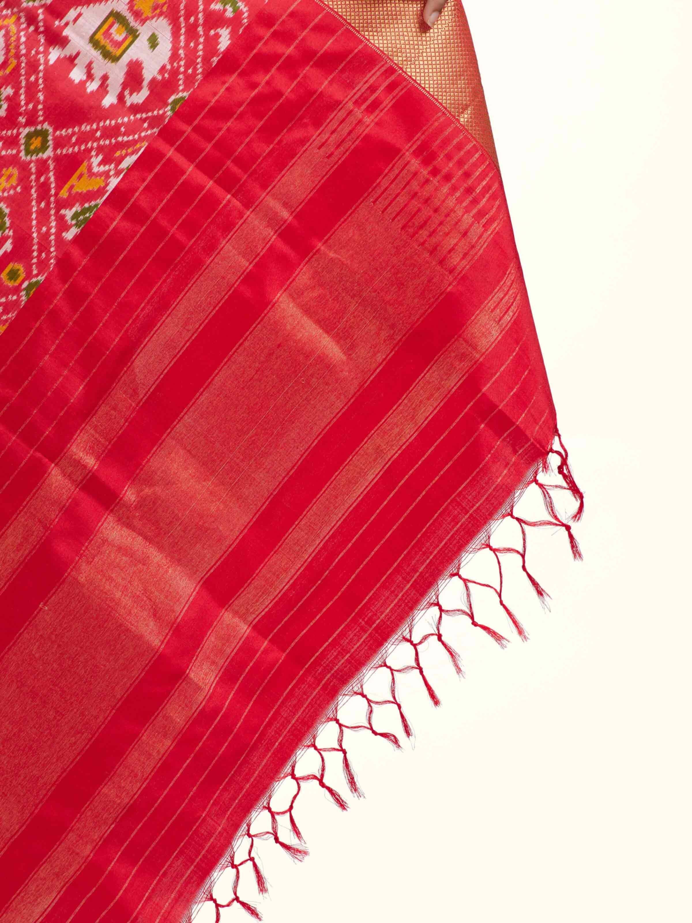 Red Silk Pochampally Weft Ikat Dupatta