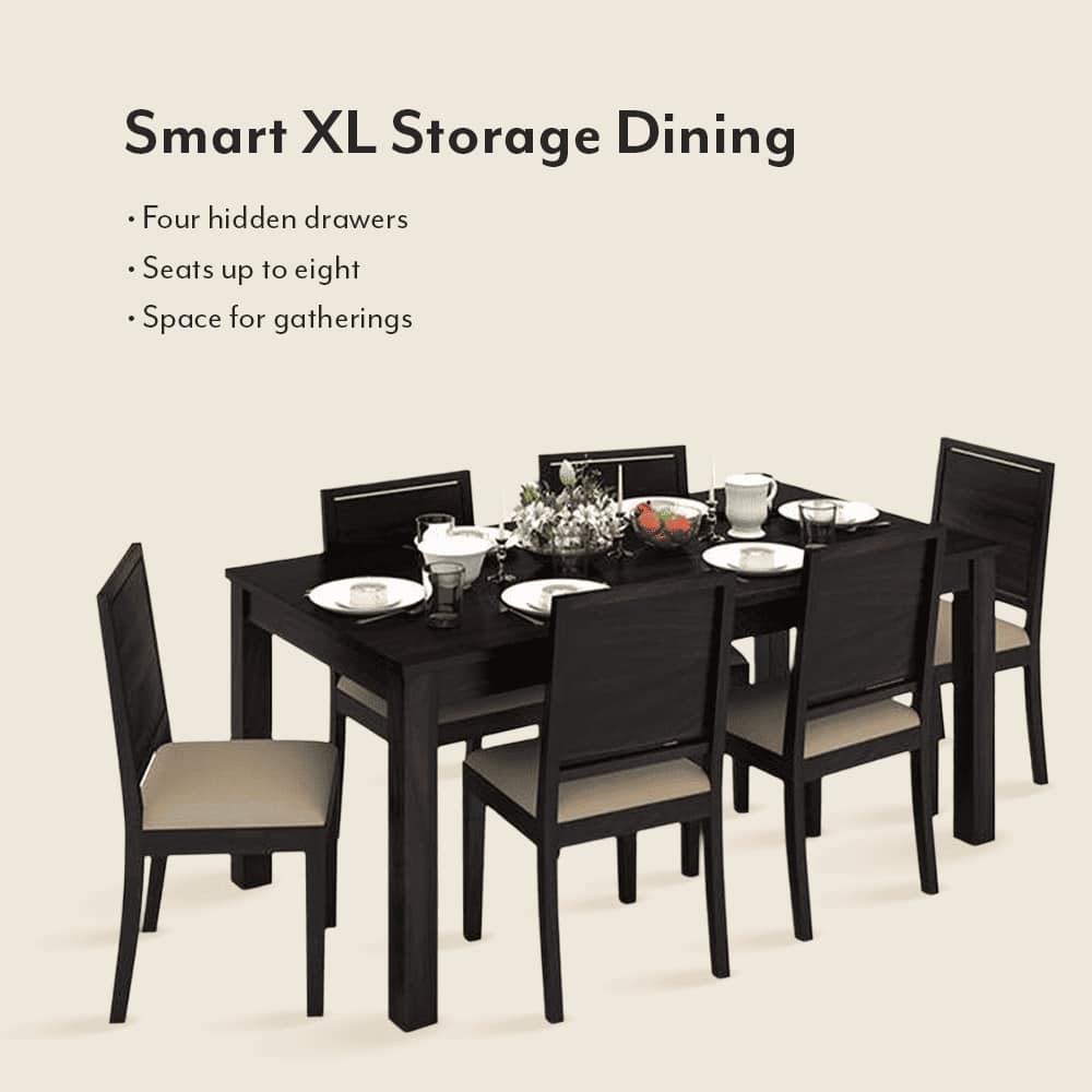 Arabia Xl Storage- Oribi 6 Seater Dining Table Set (Colour- Wheat Brown , Finish- Mahogany)