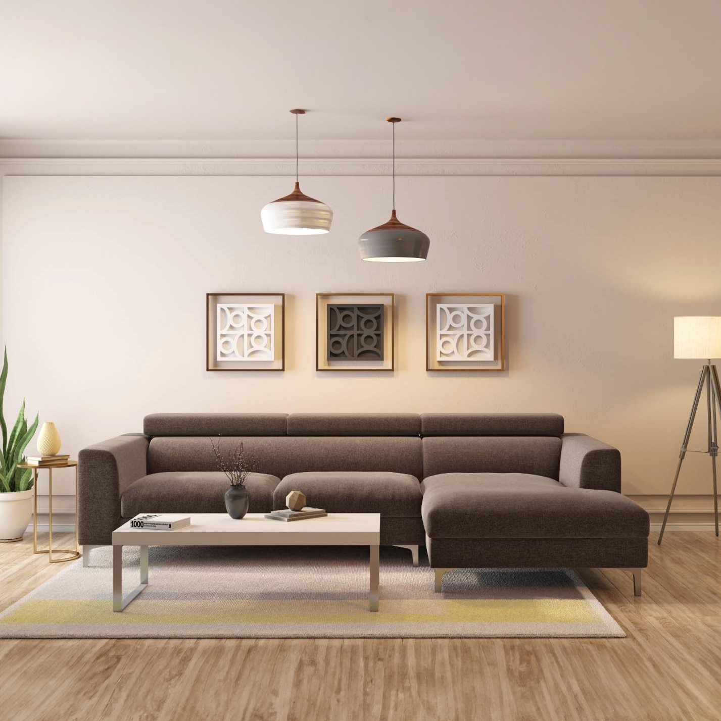 Chelsea Right Aligned 3 Seater Sectional Fabric Sofa in Daschund Brown Colour