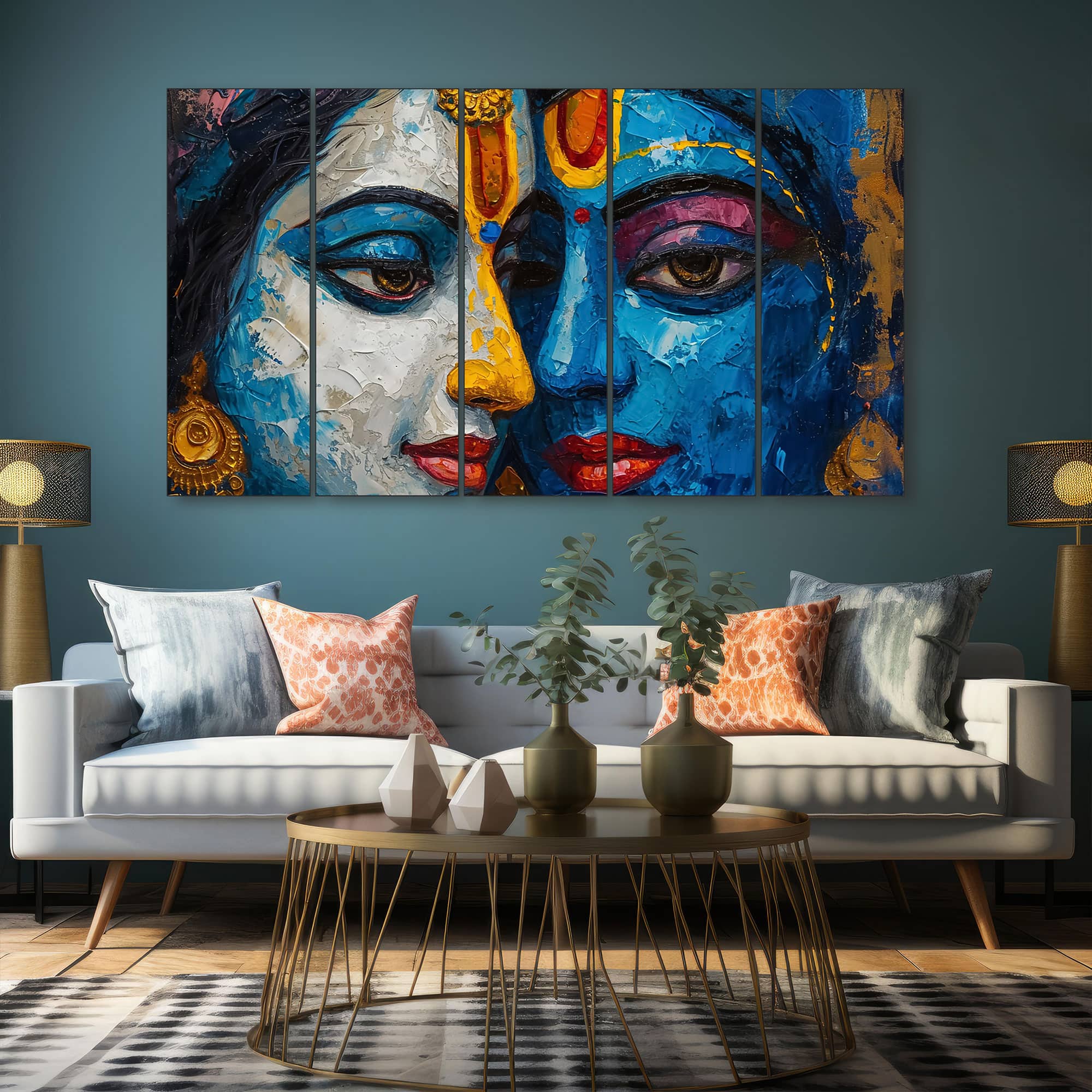 The Castle Decor Radha Krishna Wall Painting Wooden Framed 27x48 Inch (Style 7) - The Castle Decor