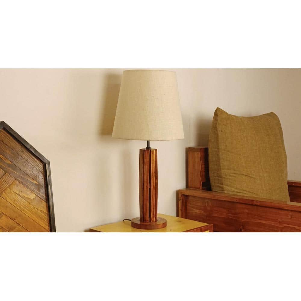 TallBoy Wooden Table Lamp with Brown Base and Premium White Fabric Lampshade
