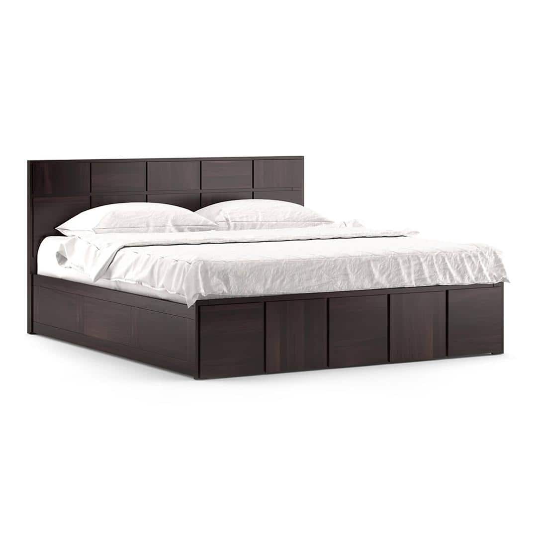 Astoria Solid Wood King Size Box Storage Bed In Mahogany Finish